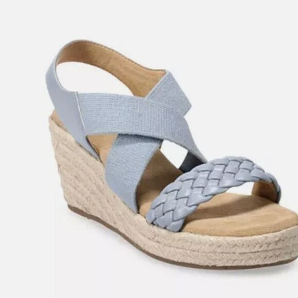 Sonoma Ortholite platform  wedge Espadrille sandals blue EUC size 8.5 - Picture 1 of 8